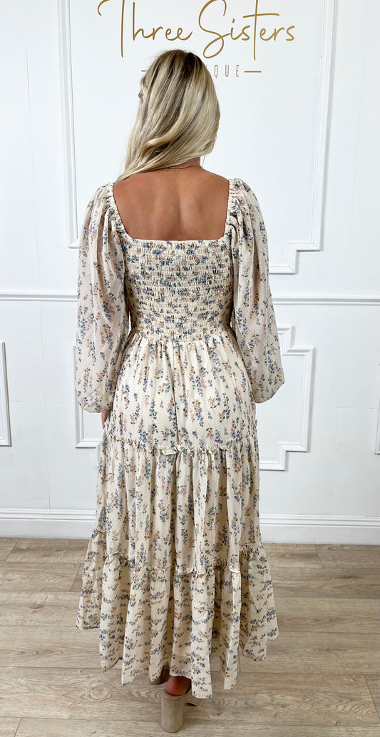 Floral Smocked Tiered Midi Dress