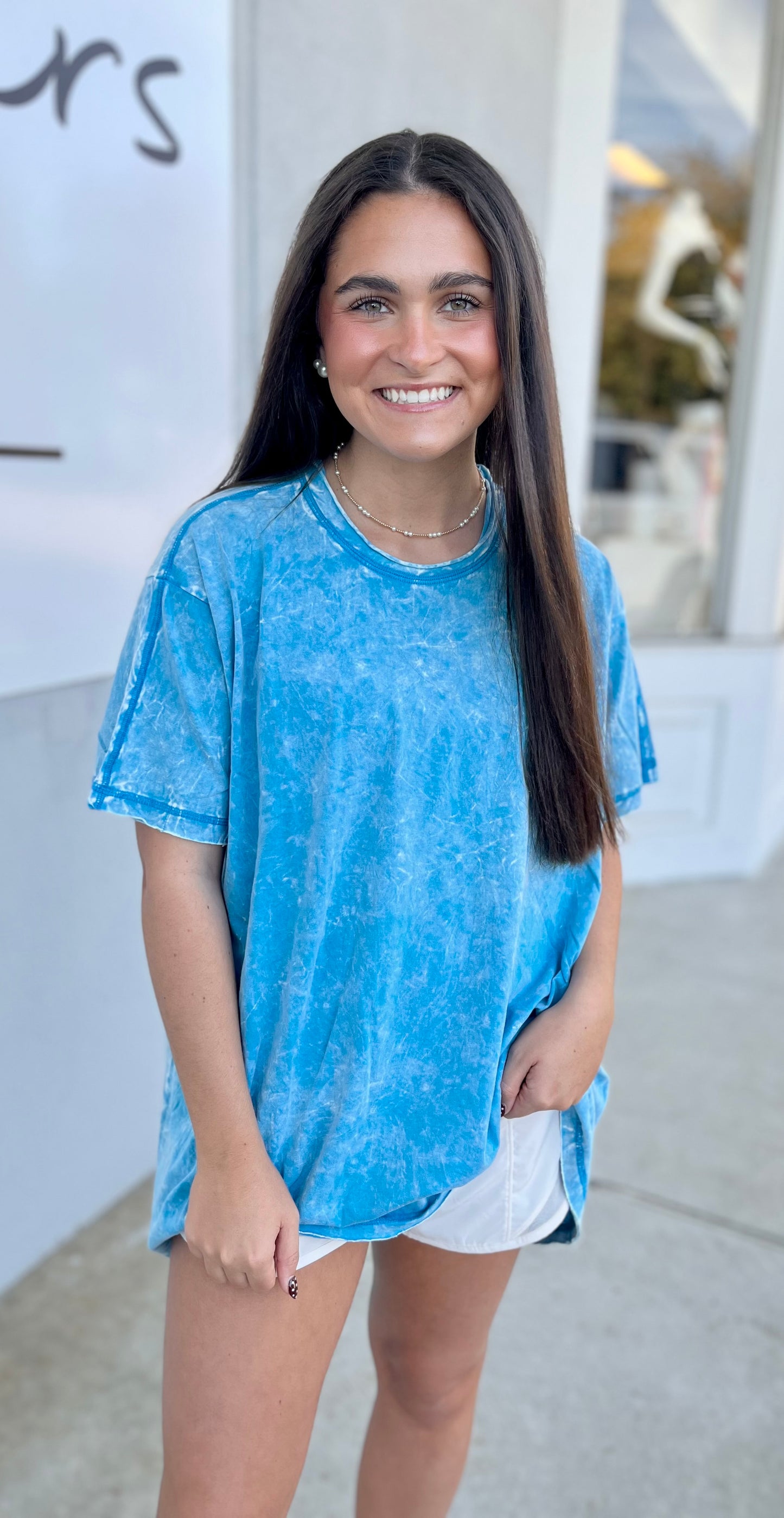 Crinkle Washed Cotton Oversized Top, Deep Sky