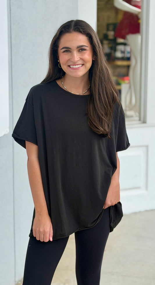 Pima Cotton Center-Seam Oversized Tee, Black