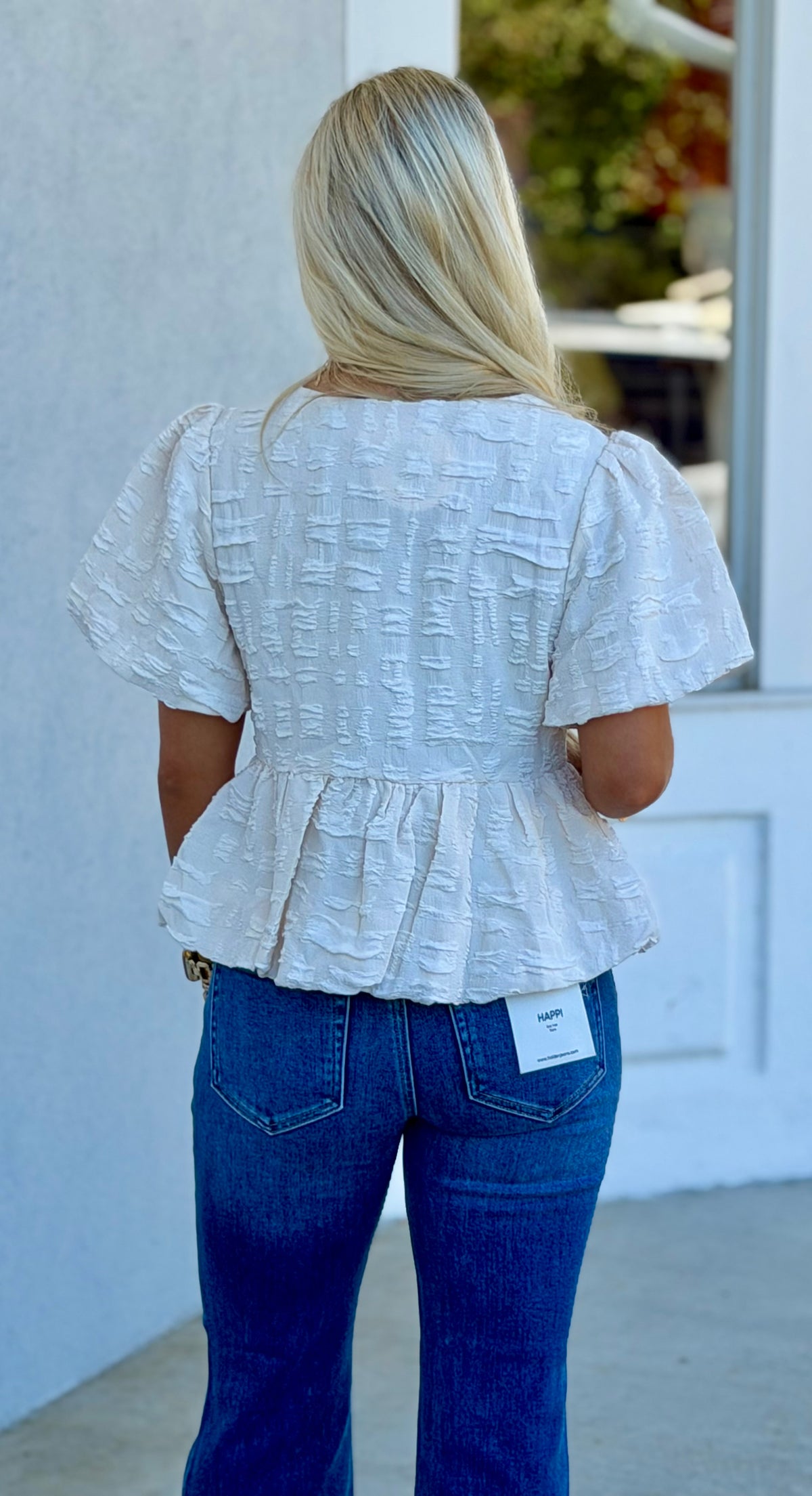 Vanilla Textured Contrast Bow Peplum Blouse