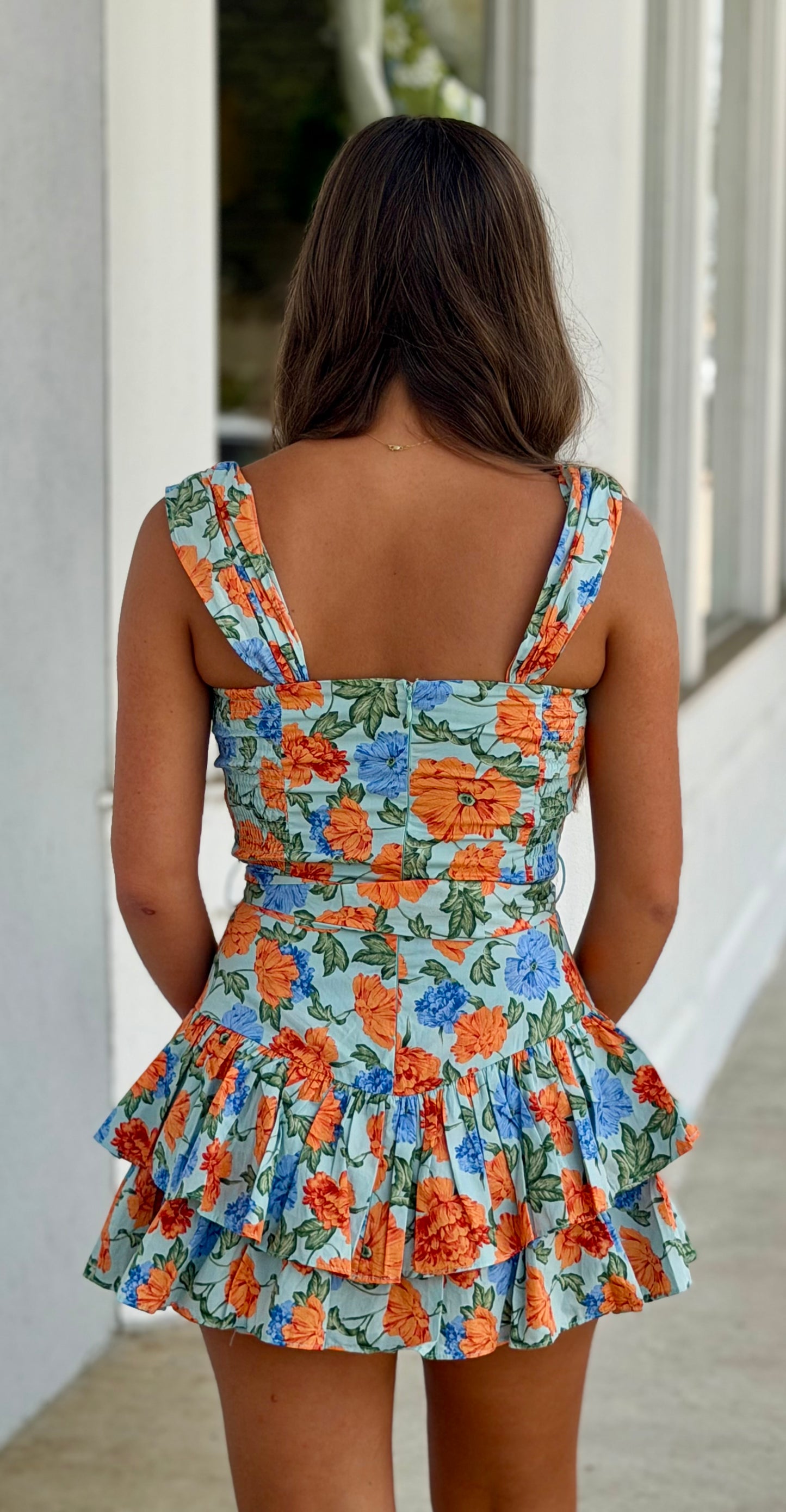 Nicki Ruffle Floral Belted Romper Dress