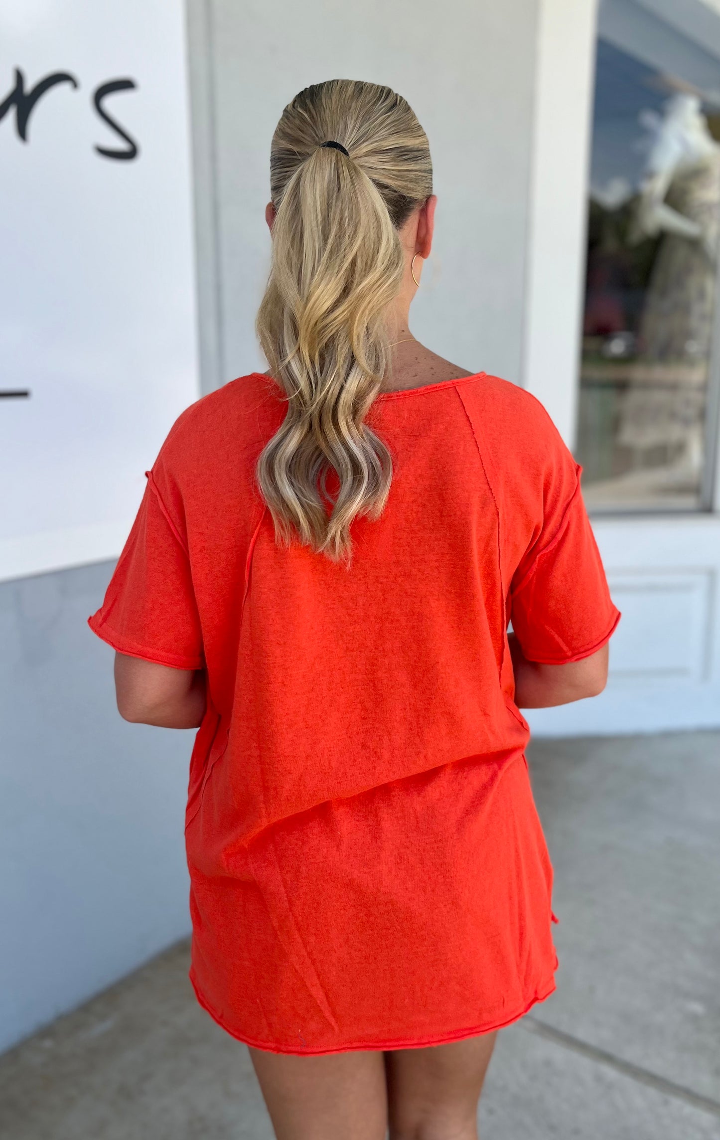 V Neck Pocket Top, Coral