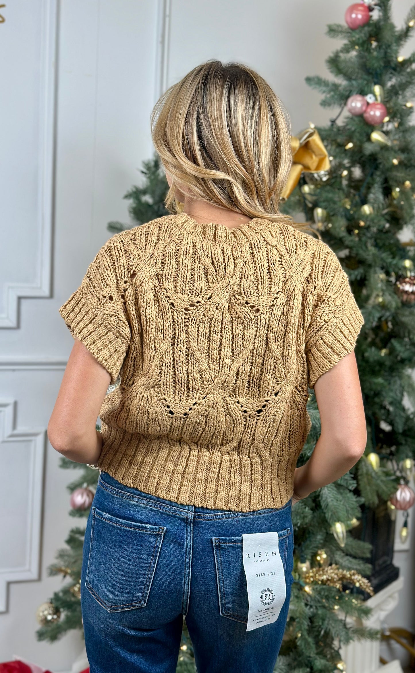 Camel Cable Knit Sweater Top