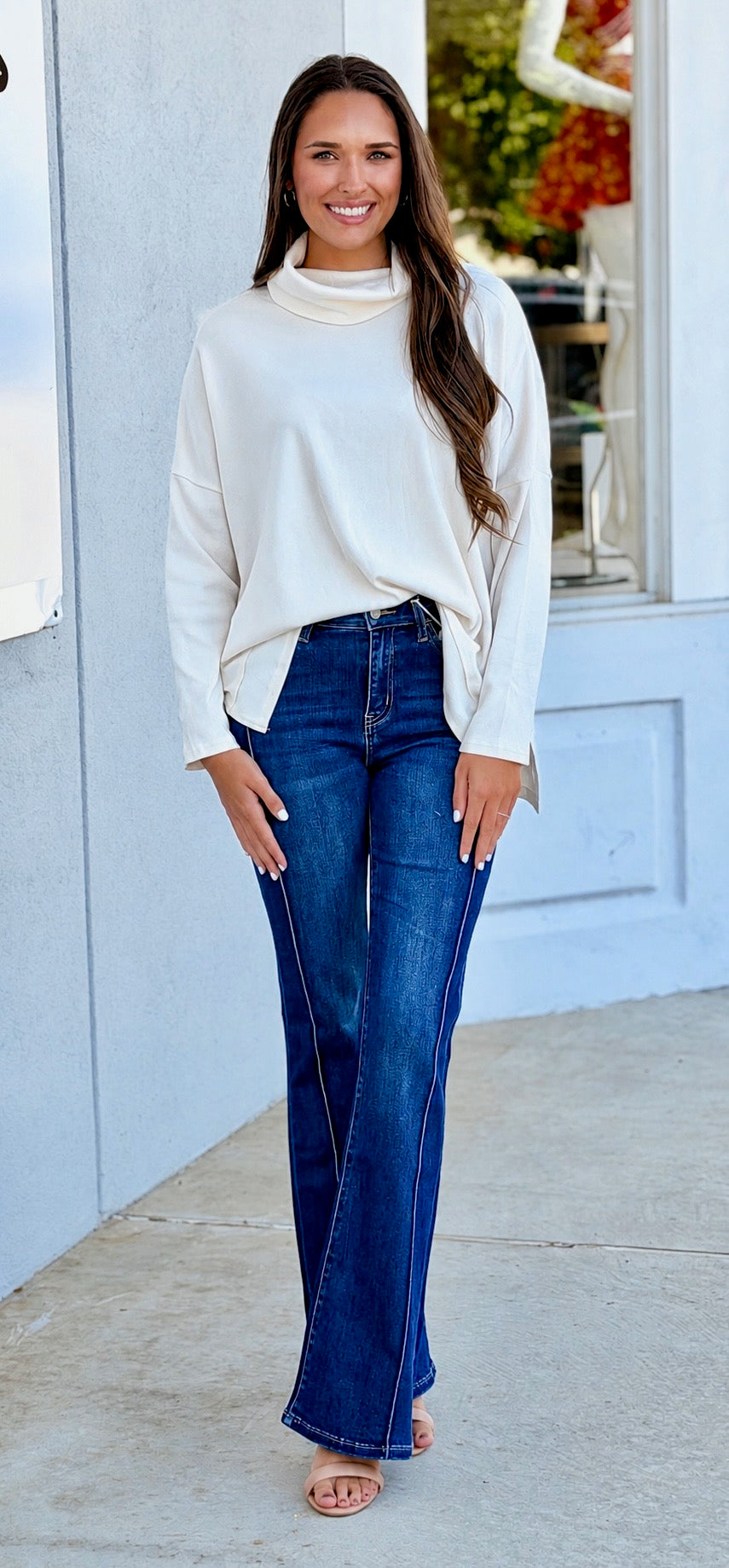 Cream Turtleneck Knit Top