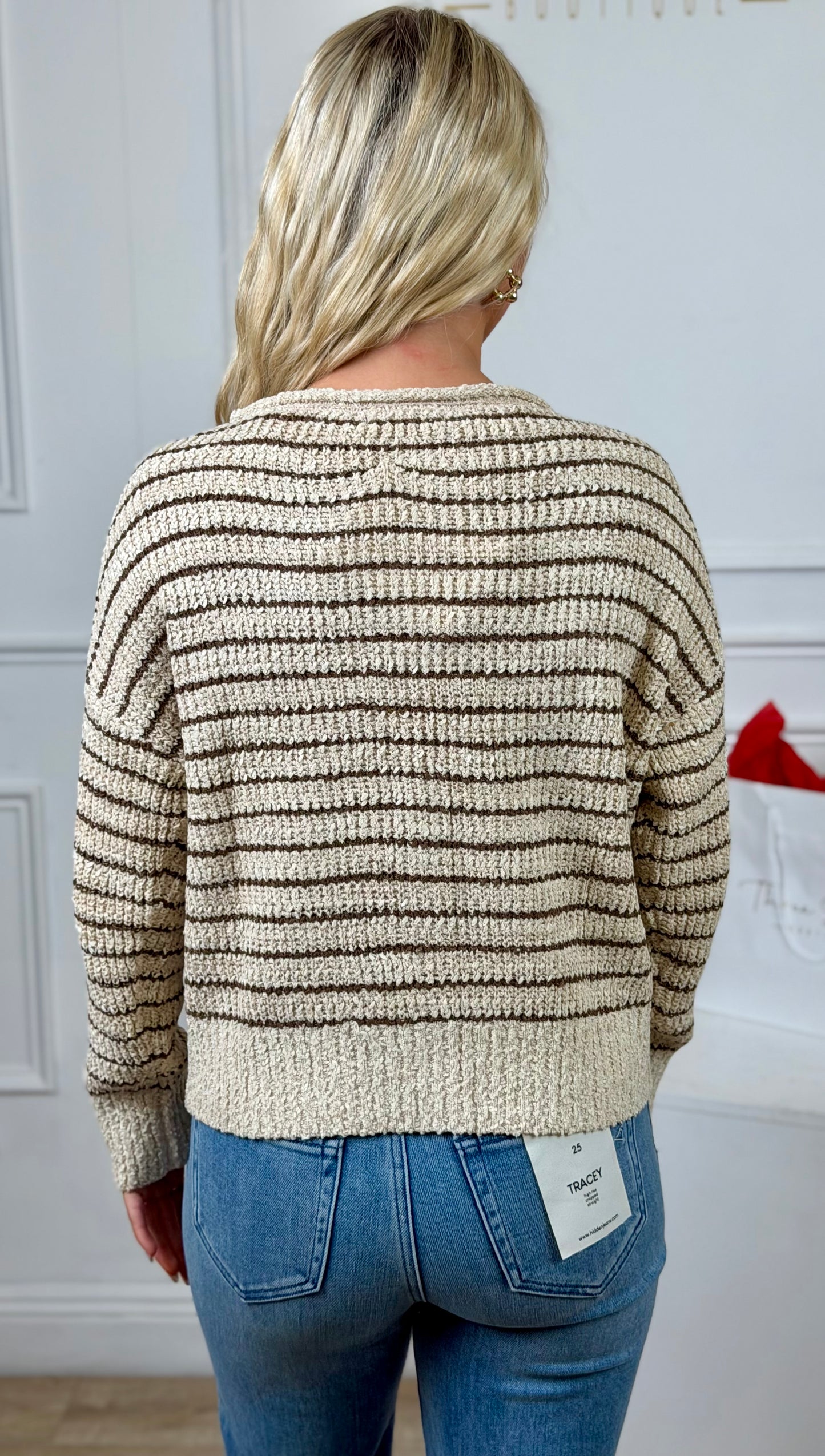 Oatmeal/Brown Striped Lightweight Cardigan