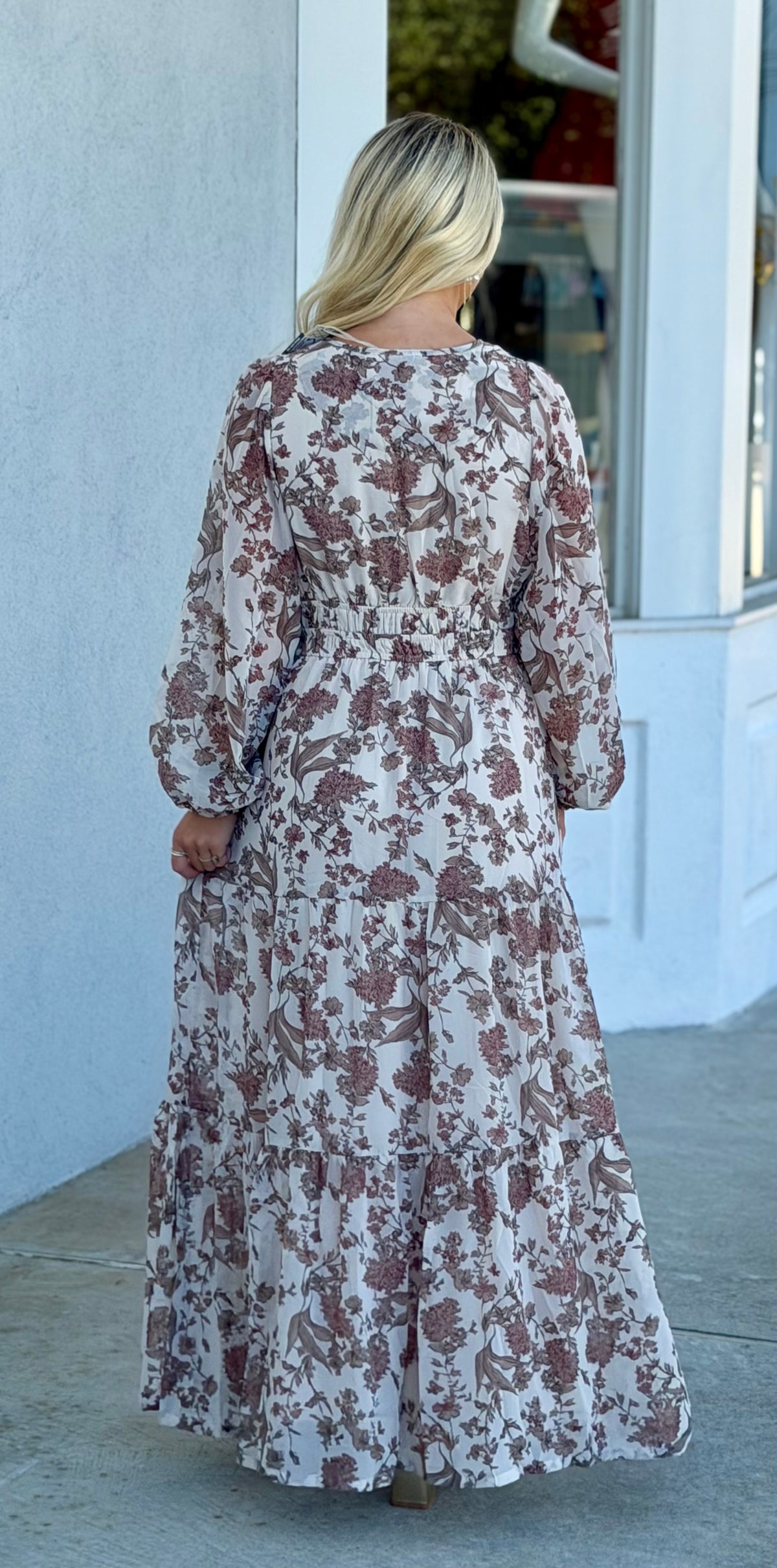 Cream Woven Print Tiered Maxi Dress