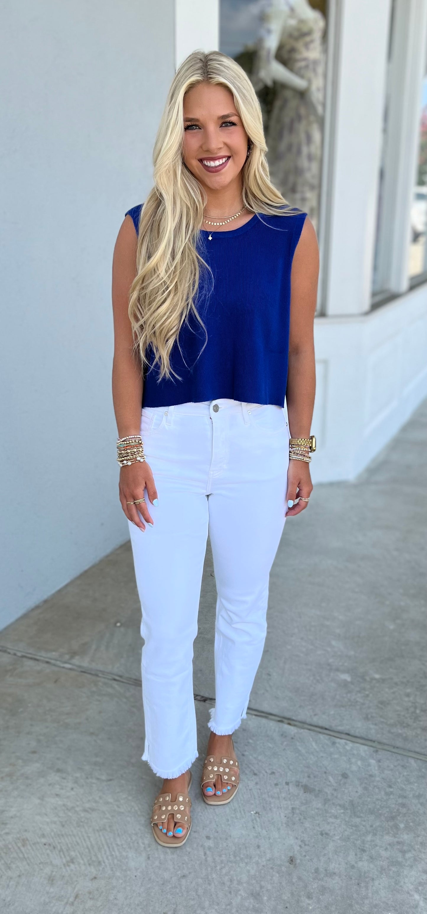 Back Bow Tie Sleeveless Top , Royal Blue