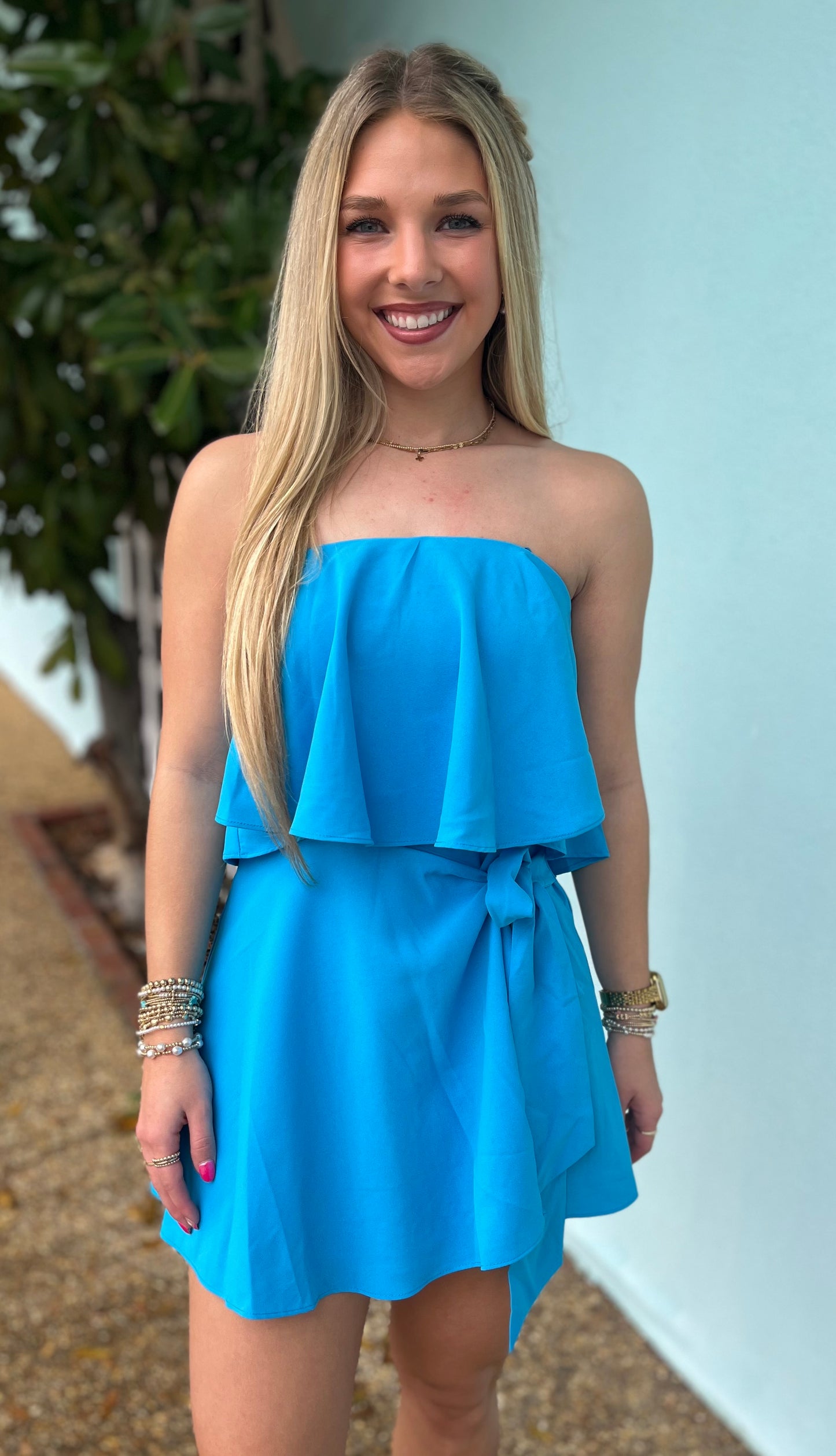 Blue Ruffle Wrap Romper