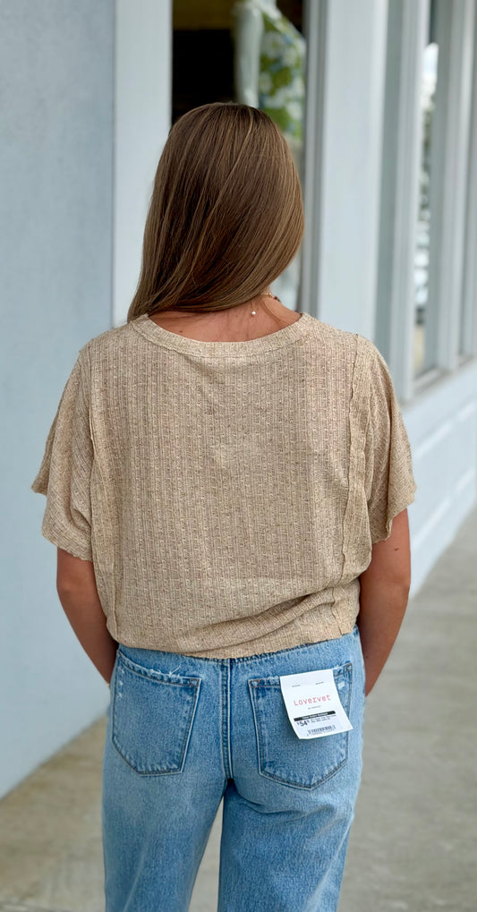 Raw Edge Exposed Seam Crop Top, Mocha