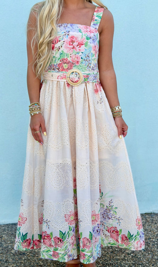 Floral Print Midi Dress With Buckle