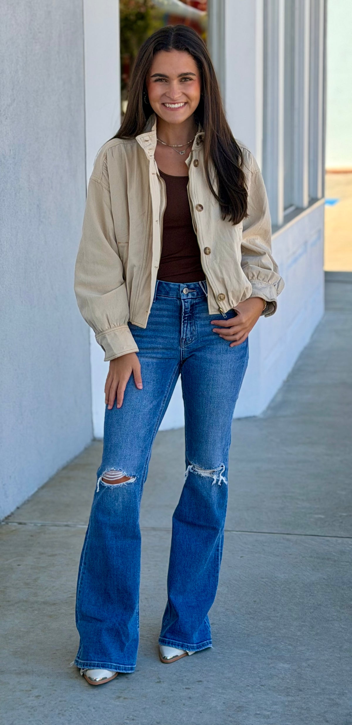 Beige Bomber Jacket