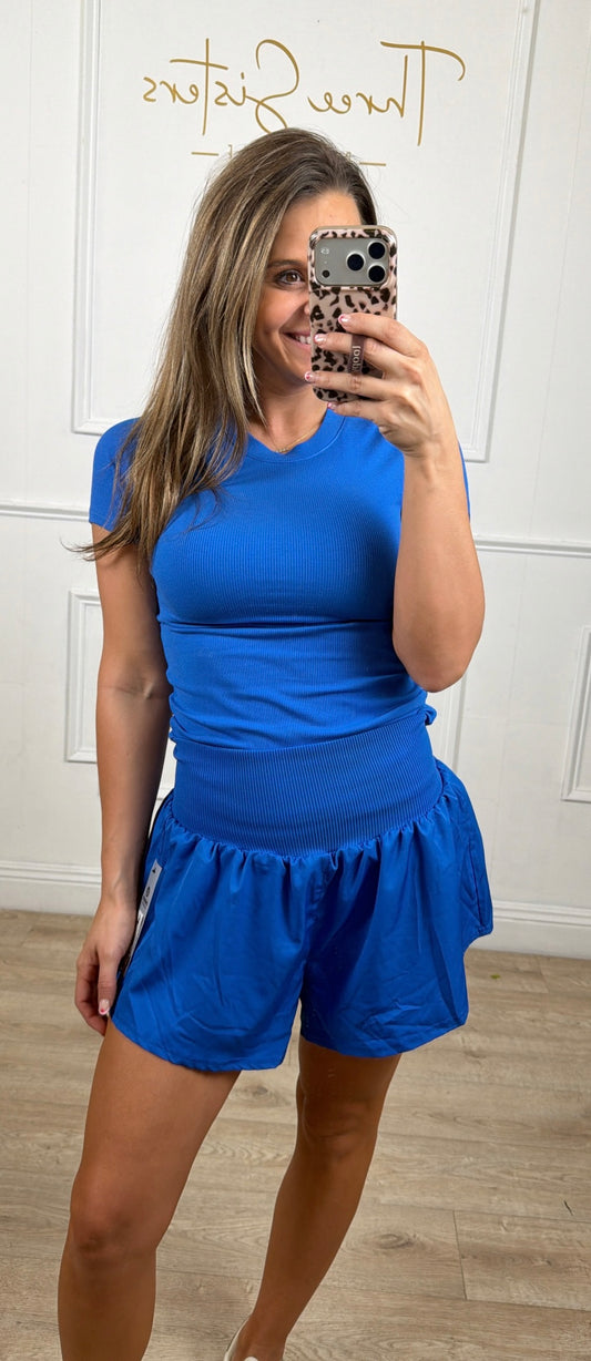 Micro-Ribbed Athletic Top, Deep Indigo