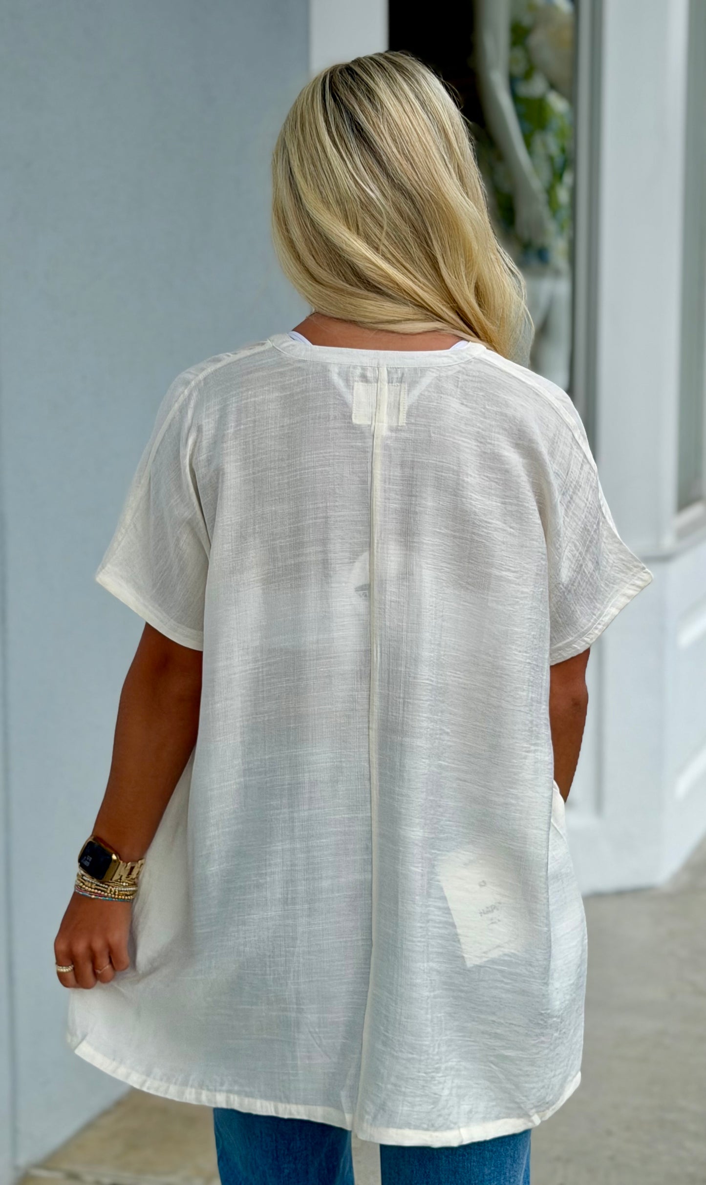Cream Oversized V Neck Tunic