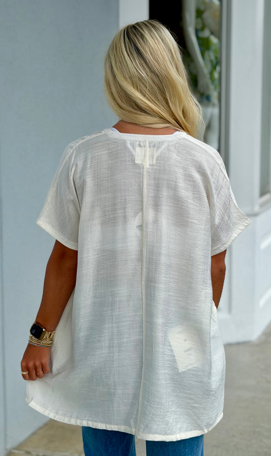 Cream Oversized V Neck Tunic