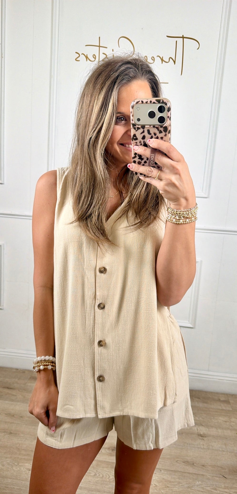 Natural Button Up Tank Top and Short SET
