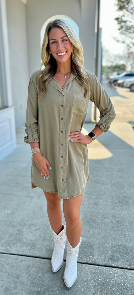 Olive Tencel Henley Dress