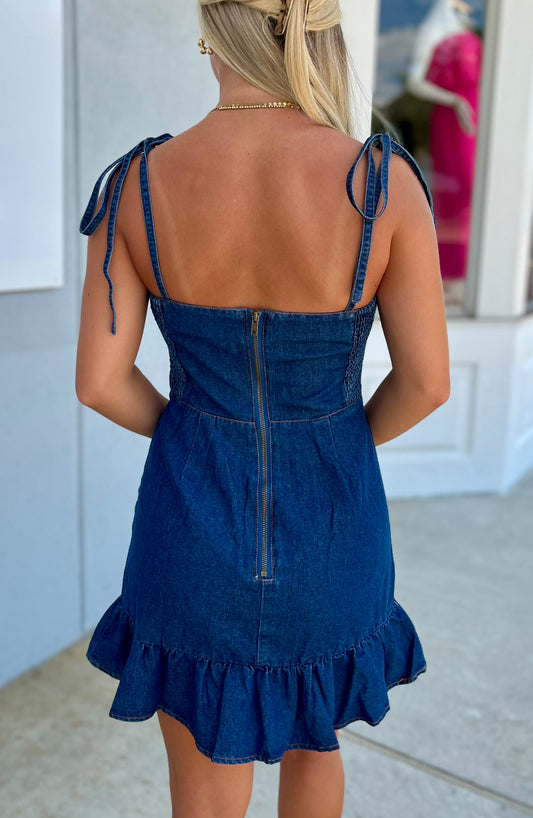 Denim Mini Dress W Ruffle Hem