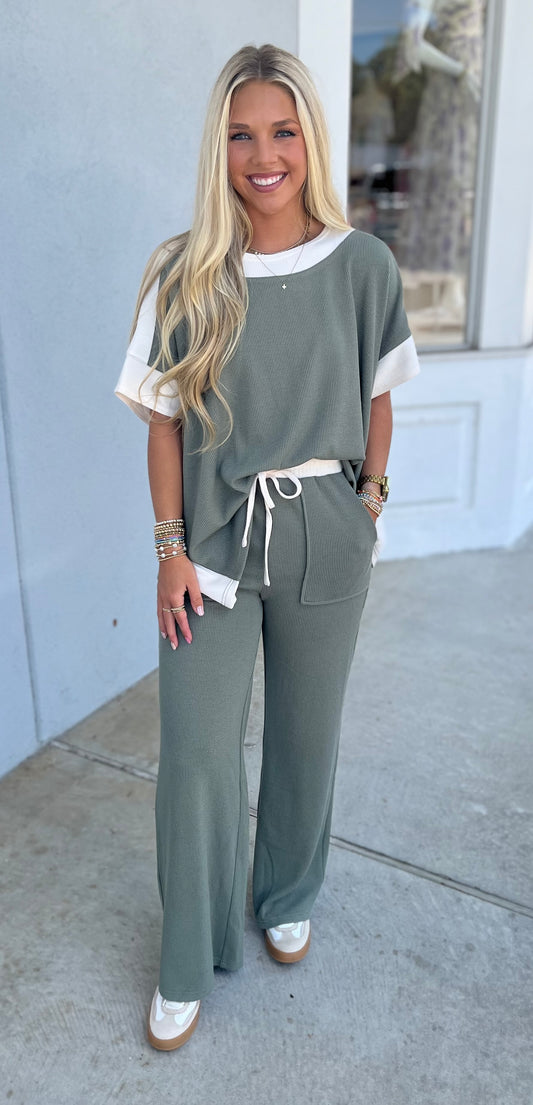 Herb Contrast Straight Leg Pants