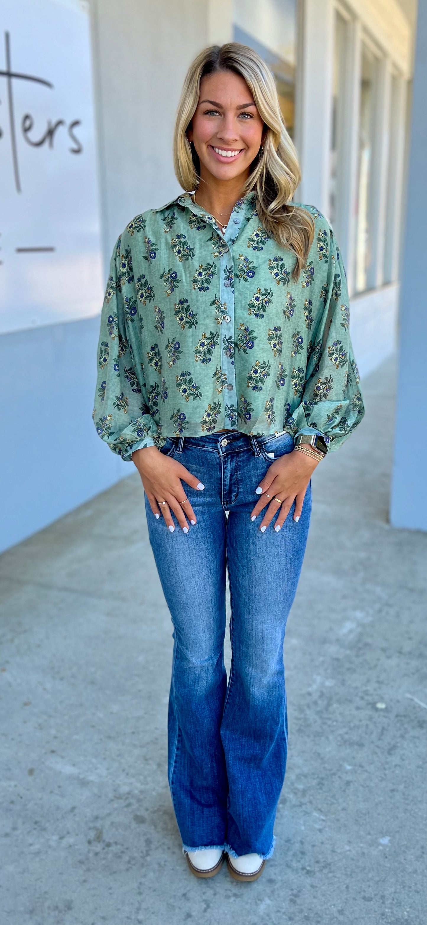 Dark Sage Floral Blouse
