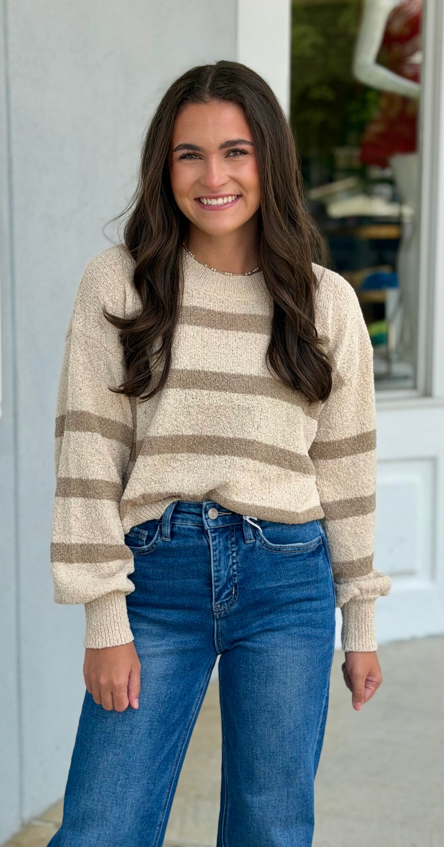 Natural Mocha Striped Cropped Sweater