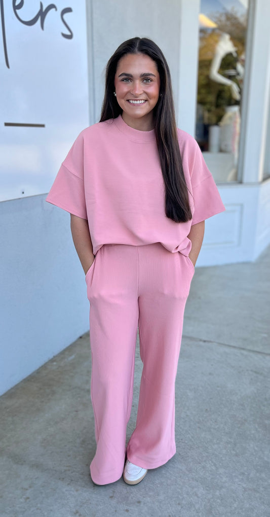 Ribbed Tee & Pants SET, Tan Rose