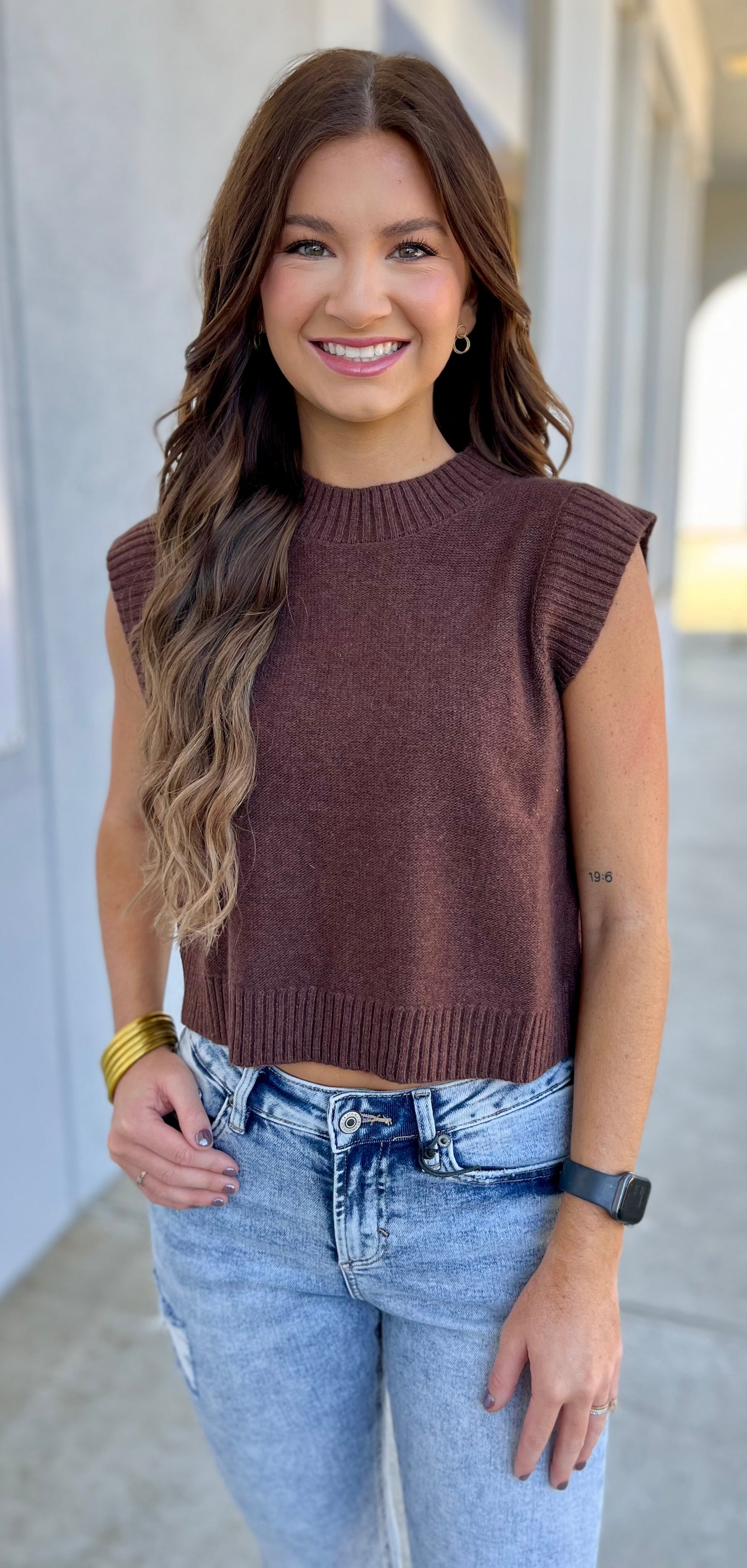 Chocolate Knit Sleeveless Top With Open Back