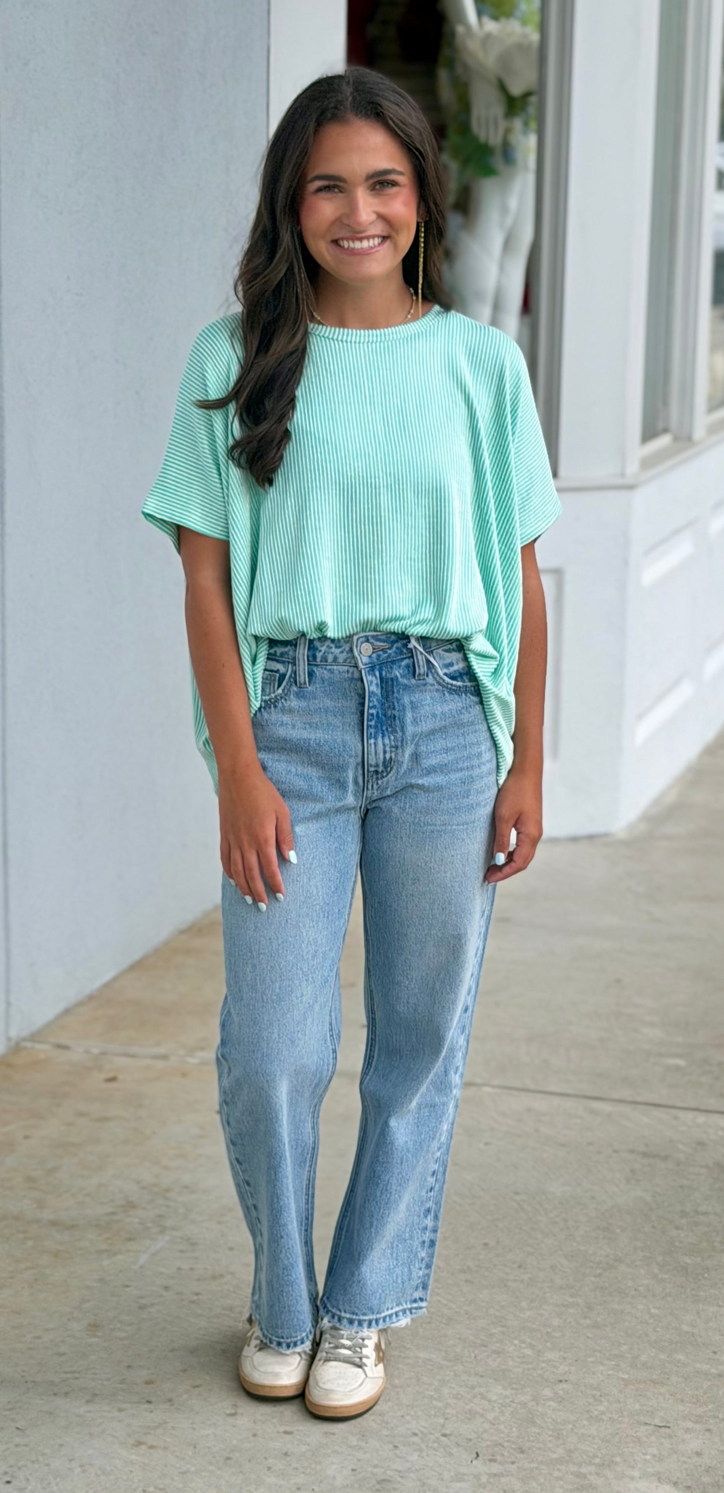 Ribbed Striped Oversized Top, Mint