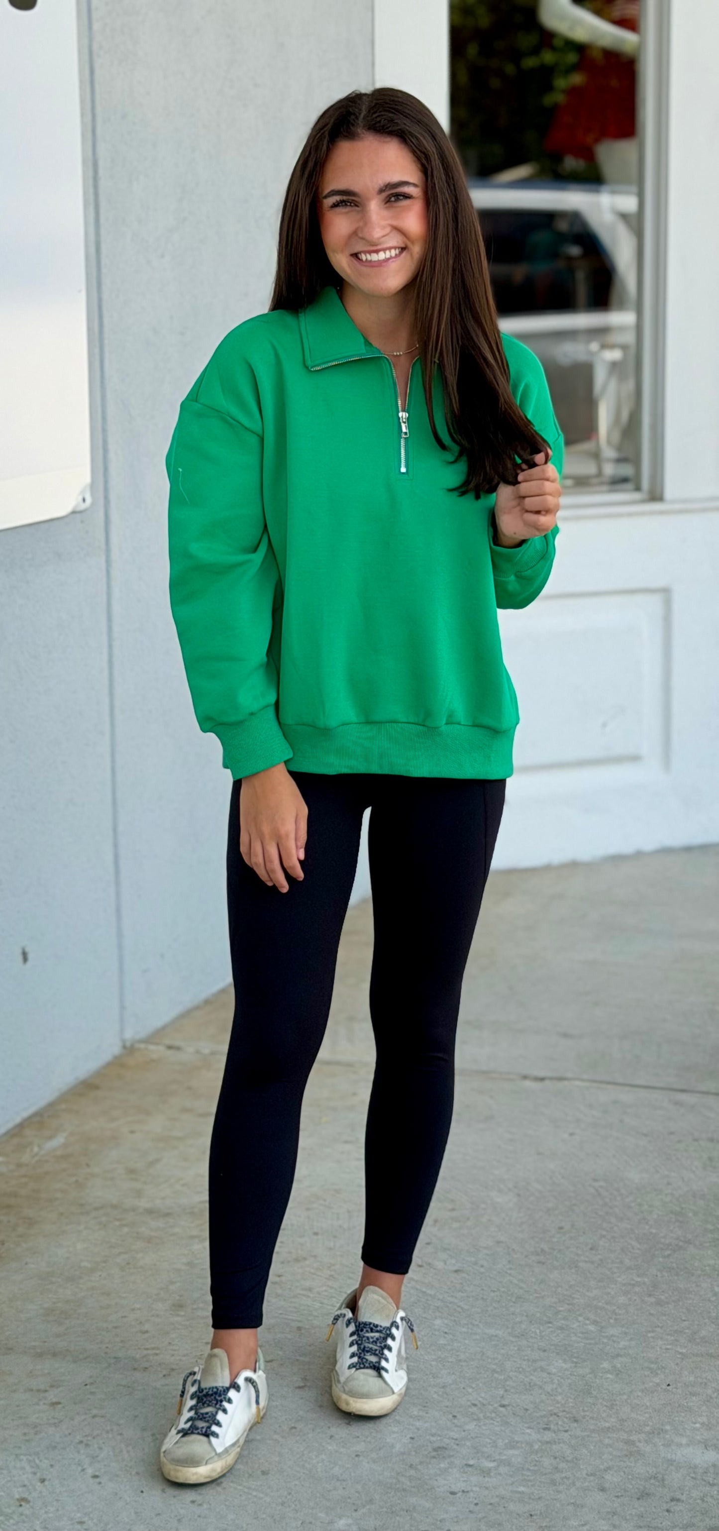 Long Sleeve Half Zip Sweatshirt, Green