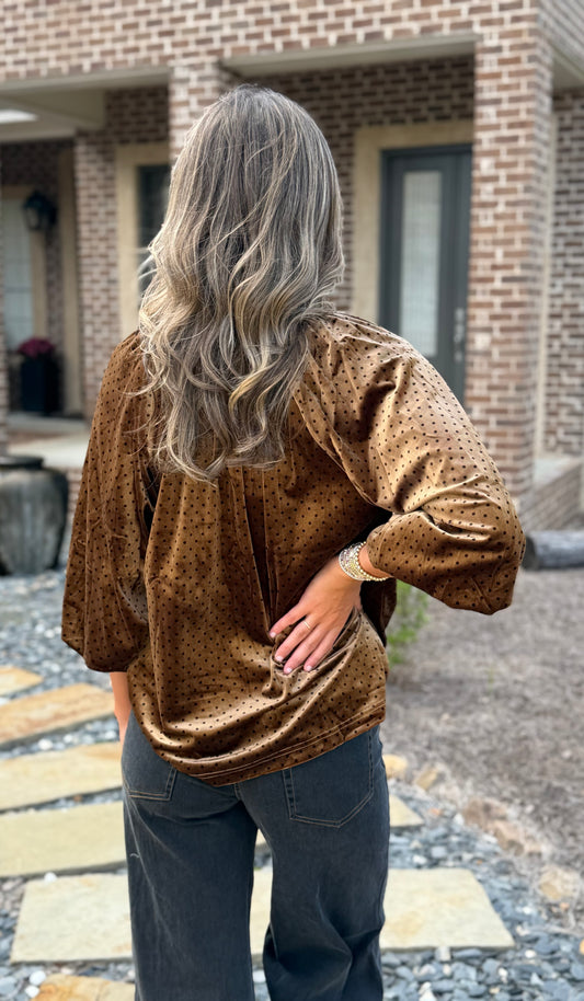 Cappuccino Polka Dot Balloon Sleeve Blouse