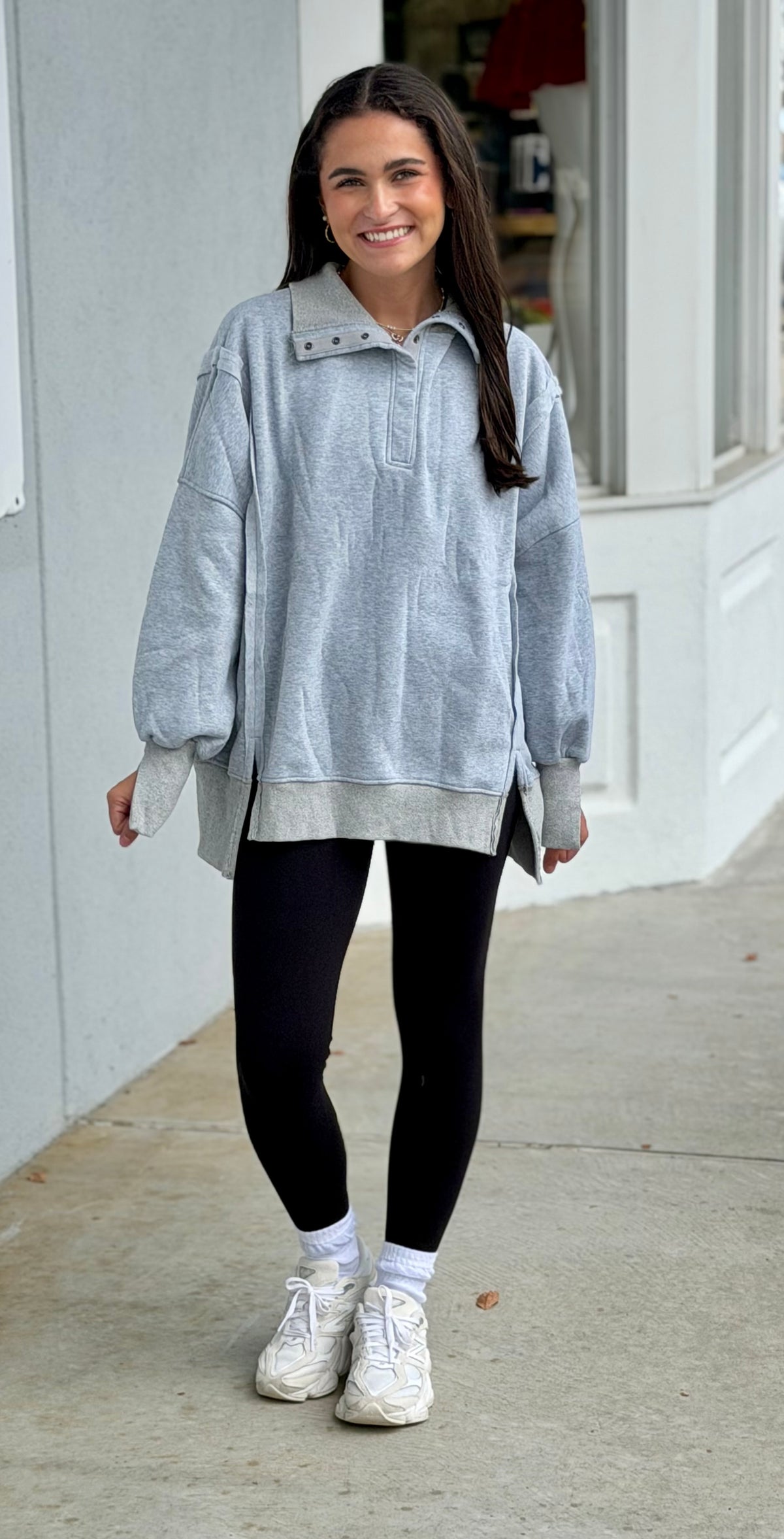 Heather Gray Snap Collar Pullover