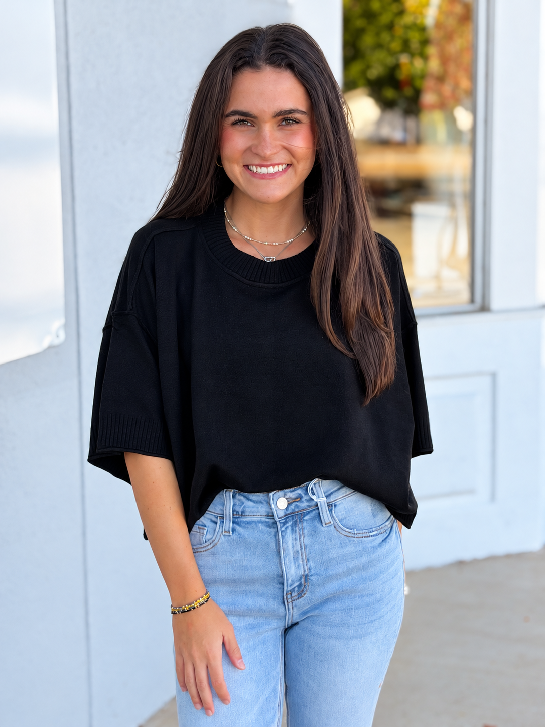 Viscose Mock Neck Cropped Boxy Sweater, Black