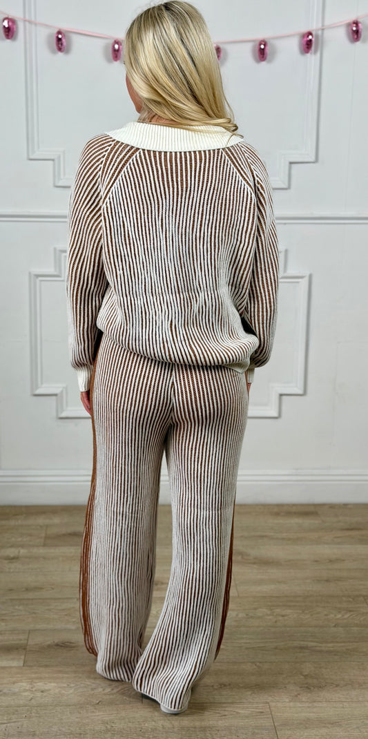 Two Tone Rib Sweater & Pants SET