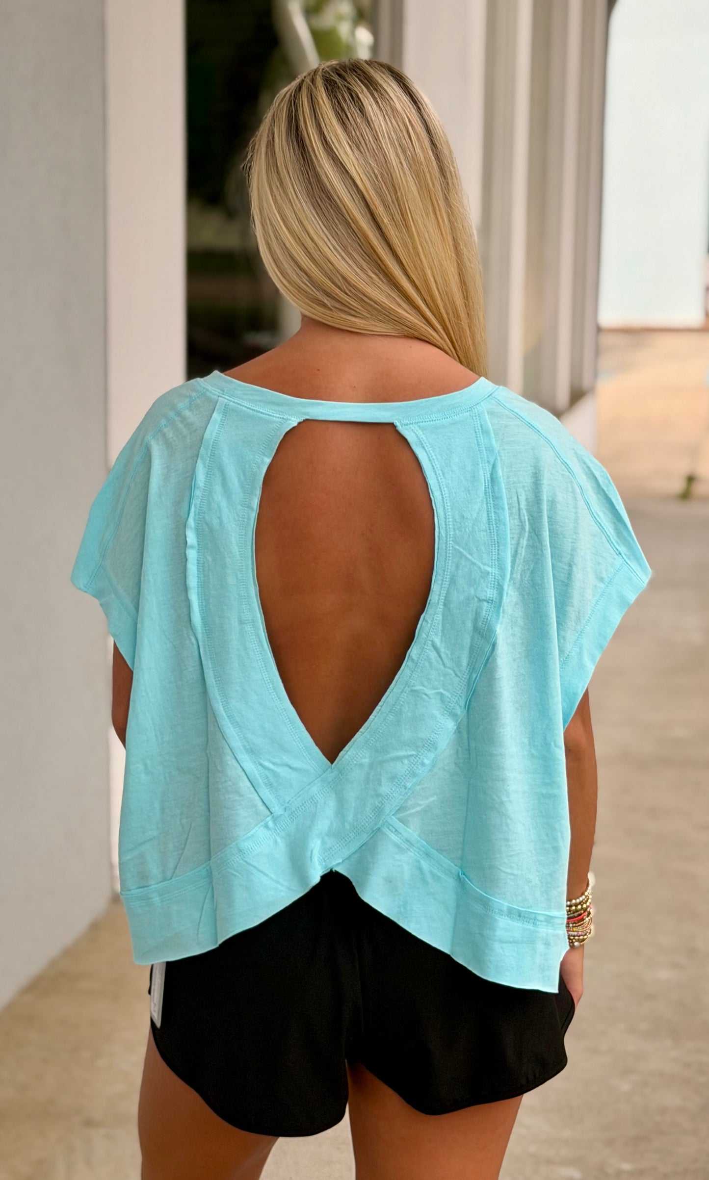 Cotton Slub Open Back Top, Fresh Blue