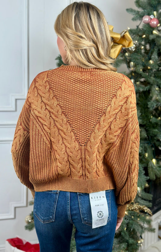 Vintage Rust Mineral Washed Textured Cable Sweater