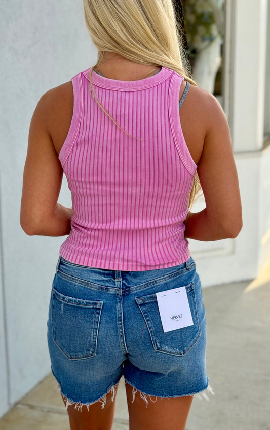Ribbed Washed Tank Top, Candy Pink