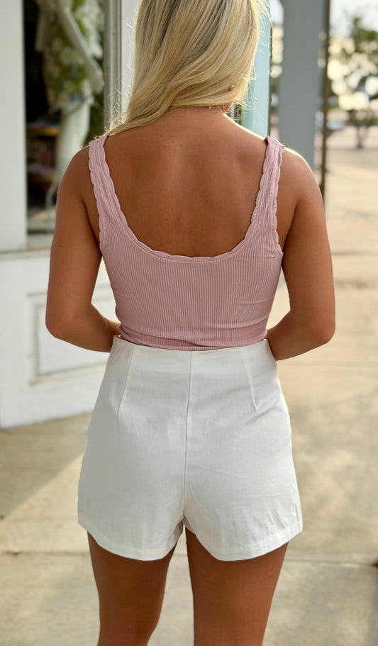 Reversible Scallop Tank Top Pearl Blush