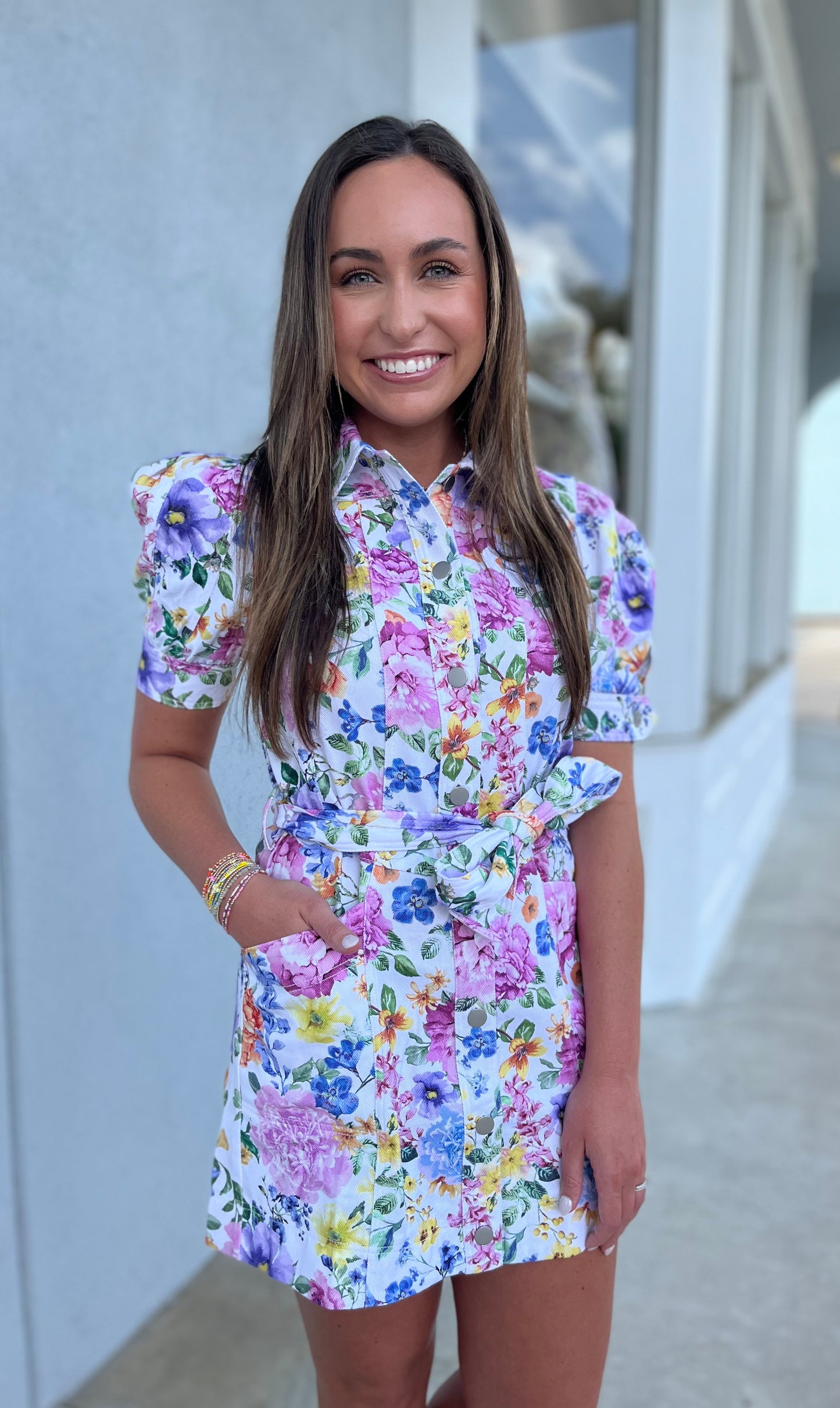 Floral Button Down Denim Dress