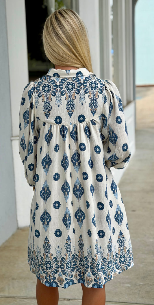 Blue Printed Dress