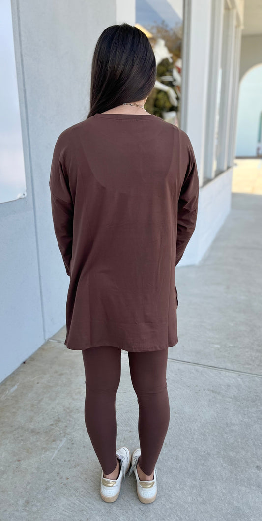 Round Neck LS Tee & Leggings SET, Brown