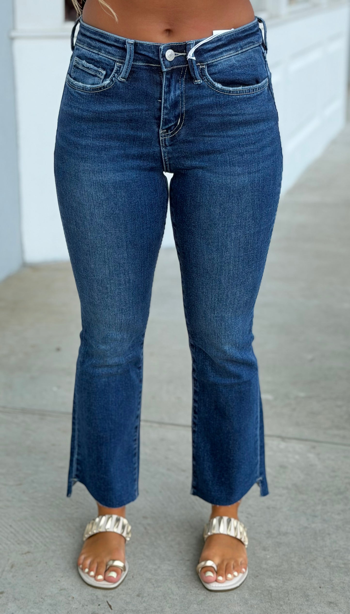 High Rise Raw Side Step Bootcut Jeans