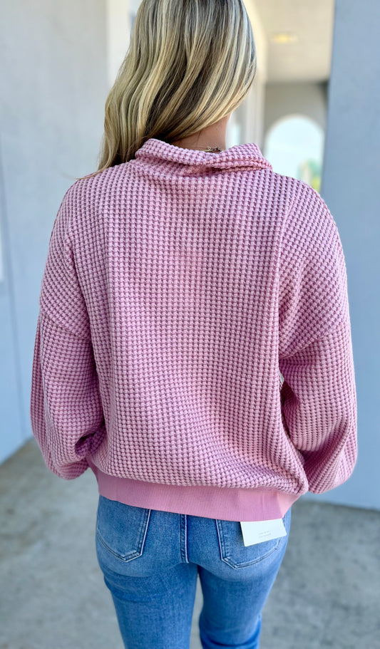 Pink Waffle Knit Pullover