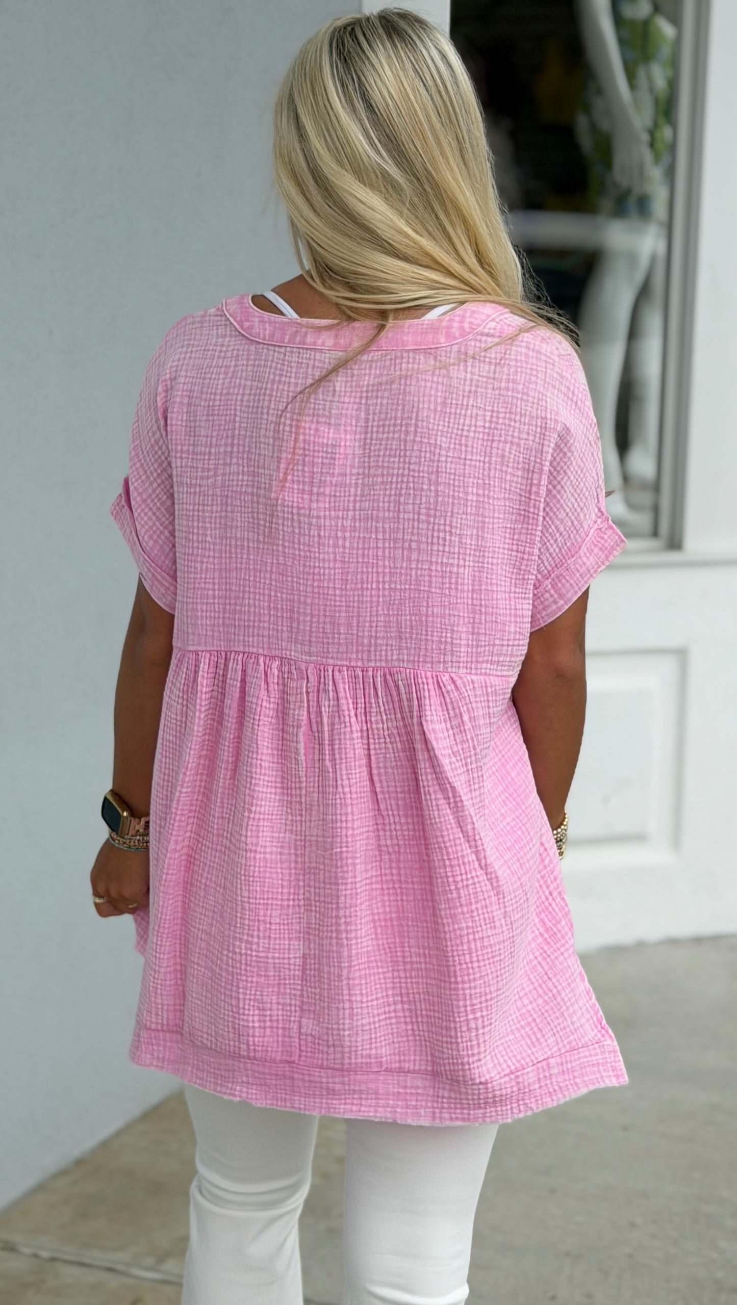 Washed Double Gauze Button Shirt, Candy Pink