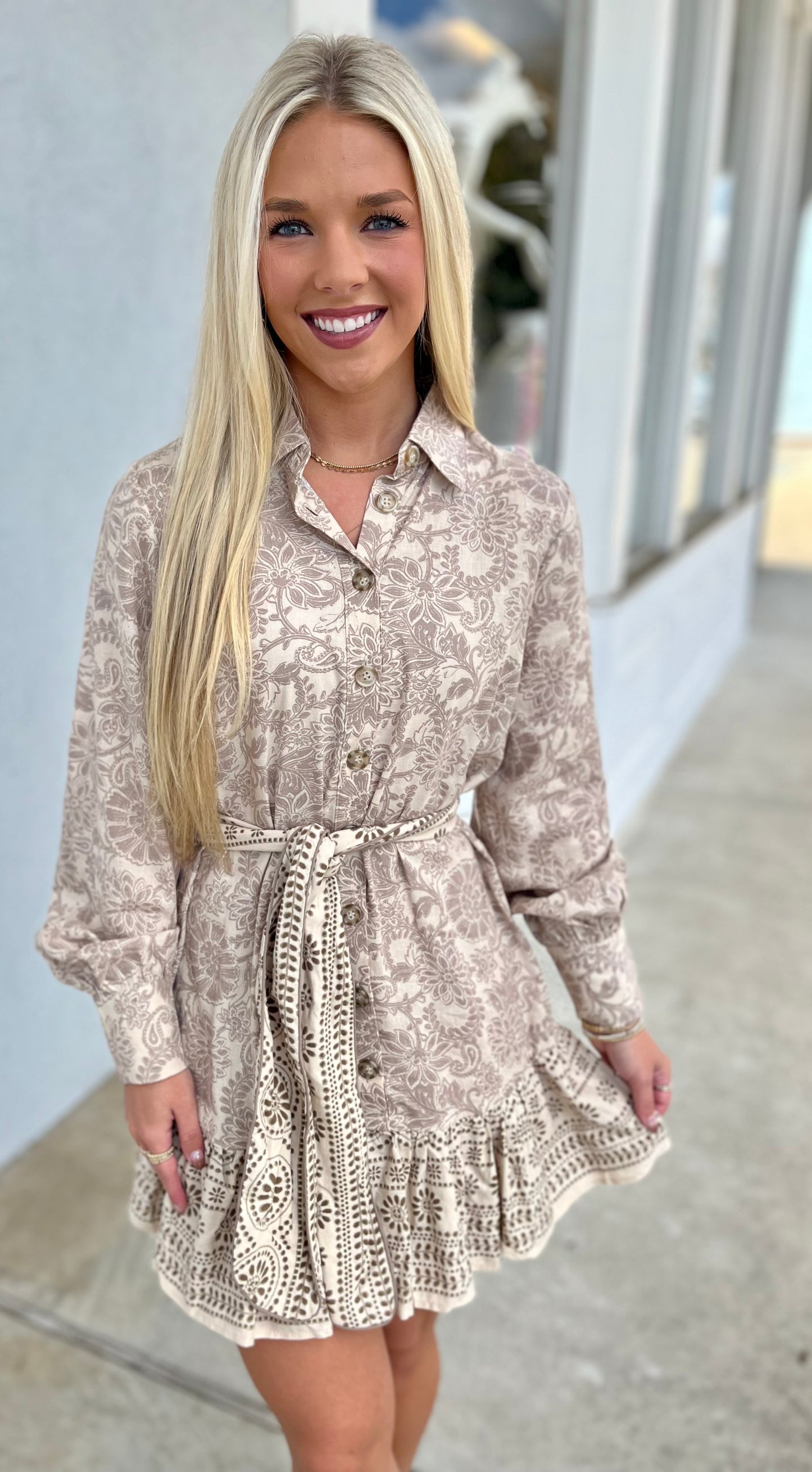 Linen Floral Button Down Dress