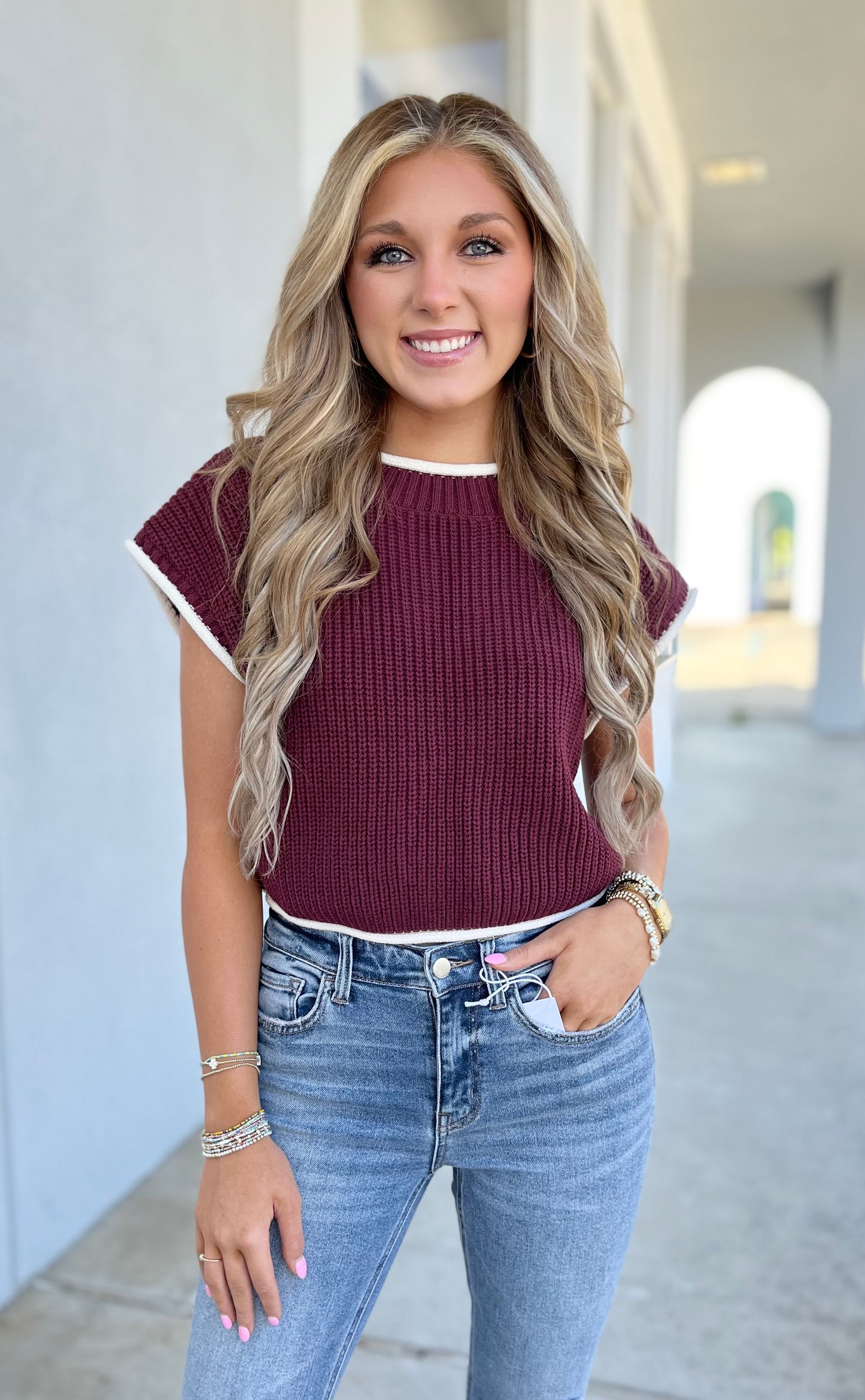 Maroon/White Boxy Sweater