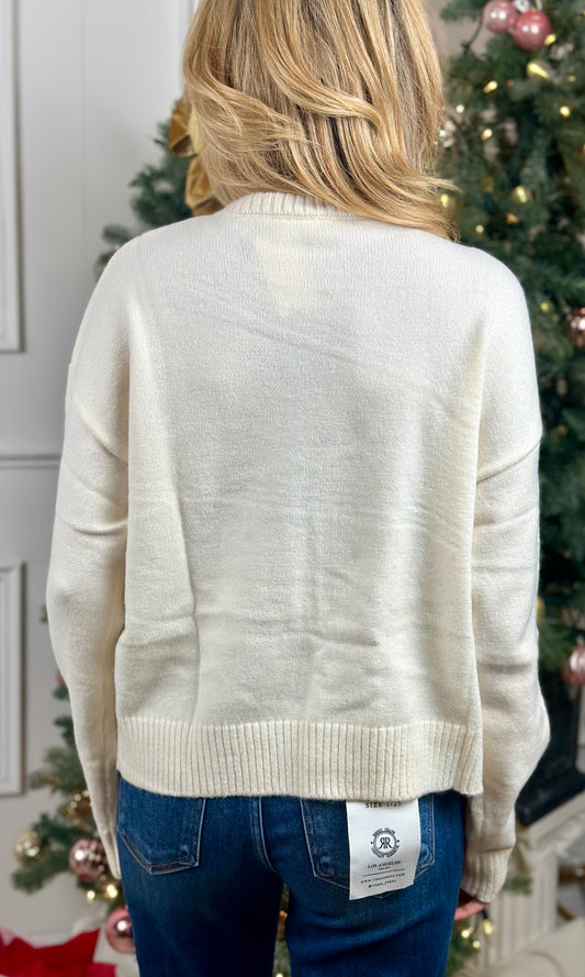 Cream/Pink Bow Sweater