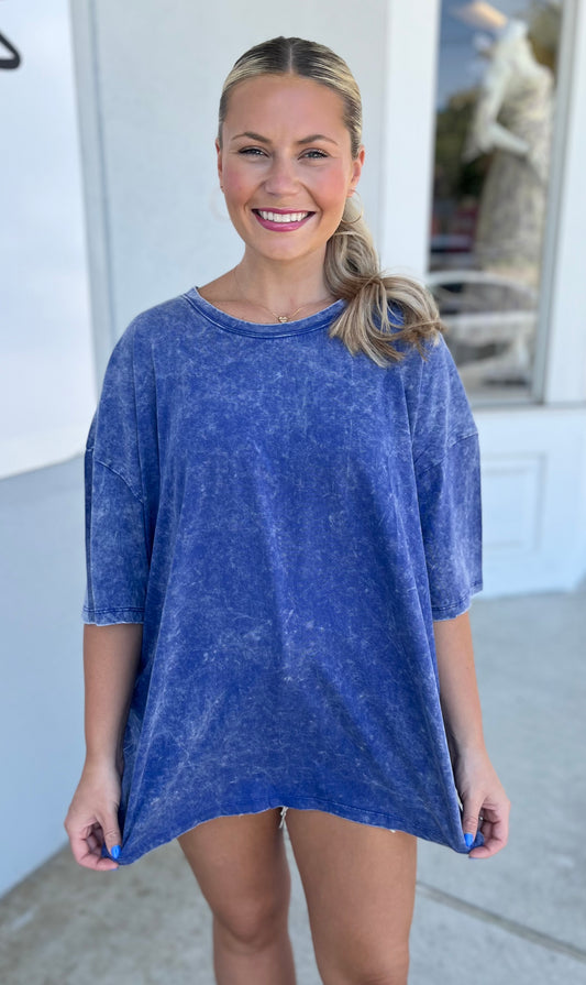 Acid Wash Oversized Boyfriend Tee, Blueberry