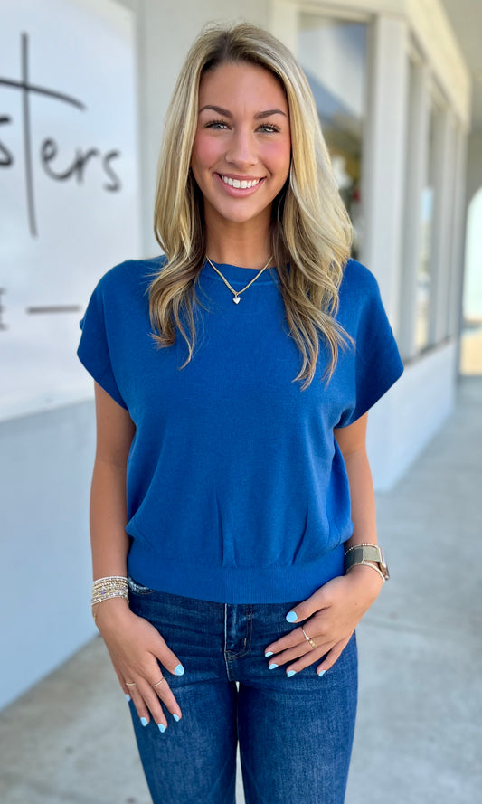 Round Neck Dolman Sleeve Sweater, Lt Navy