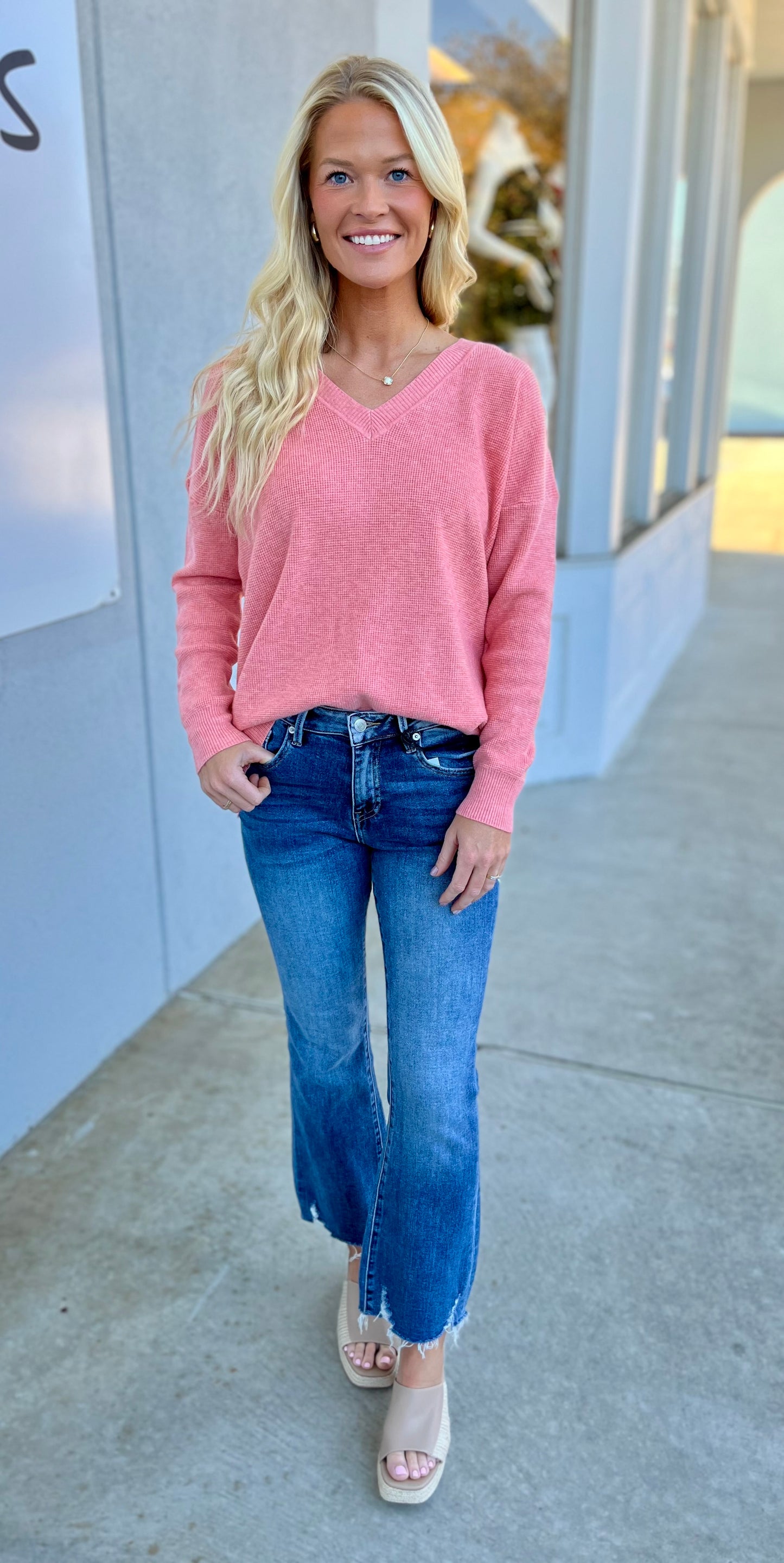 Heather Tulip Waffle Knit Pullover