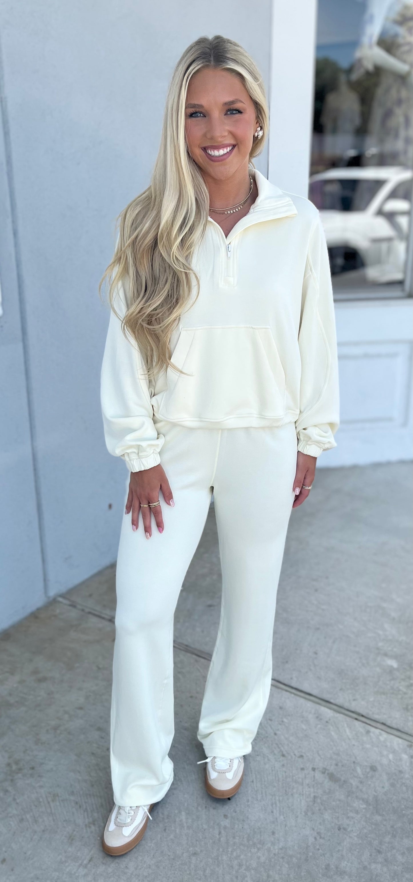 Cream High Waisted Full-Length Pants