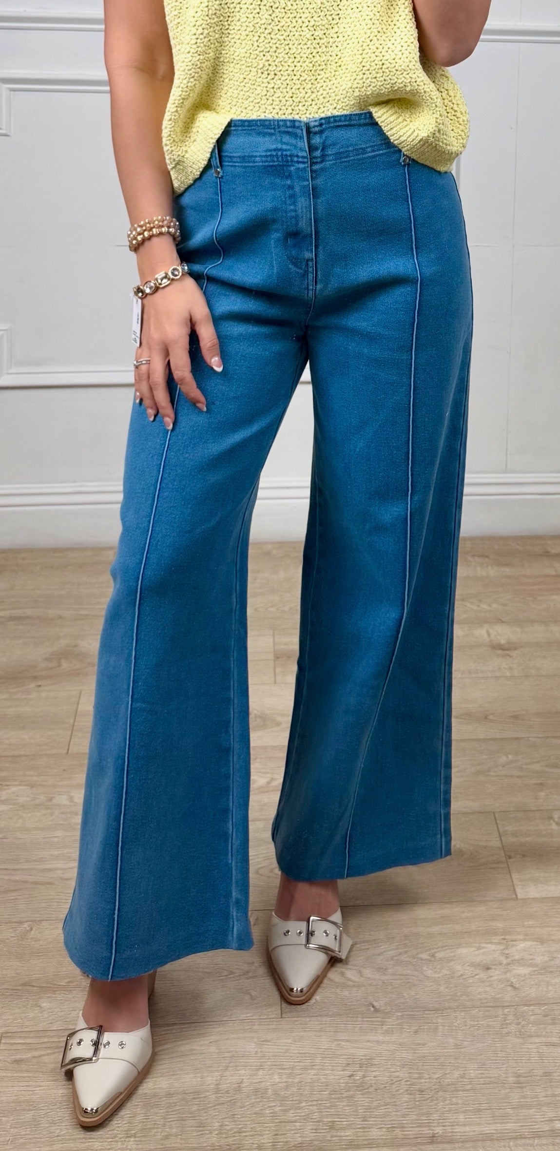 High Rise Wide Leg Front Seam Jeans, Denim